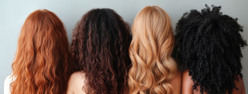 Haarfarben blond, schwarz, braun und rot