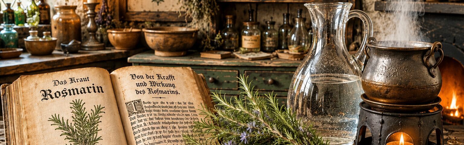 Hexenküche mit Rosmarin und Buch